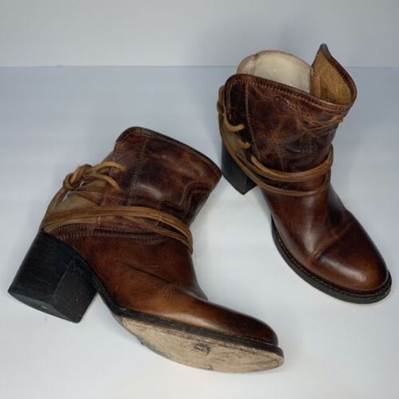 Freebird by Steven Shoes - Freebird by Steven Casey Ankle Boot Cognac Size 7 Chunky Mid Heel Shoe Brown Tan